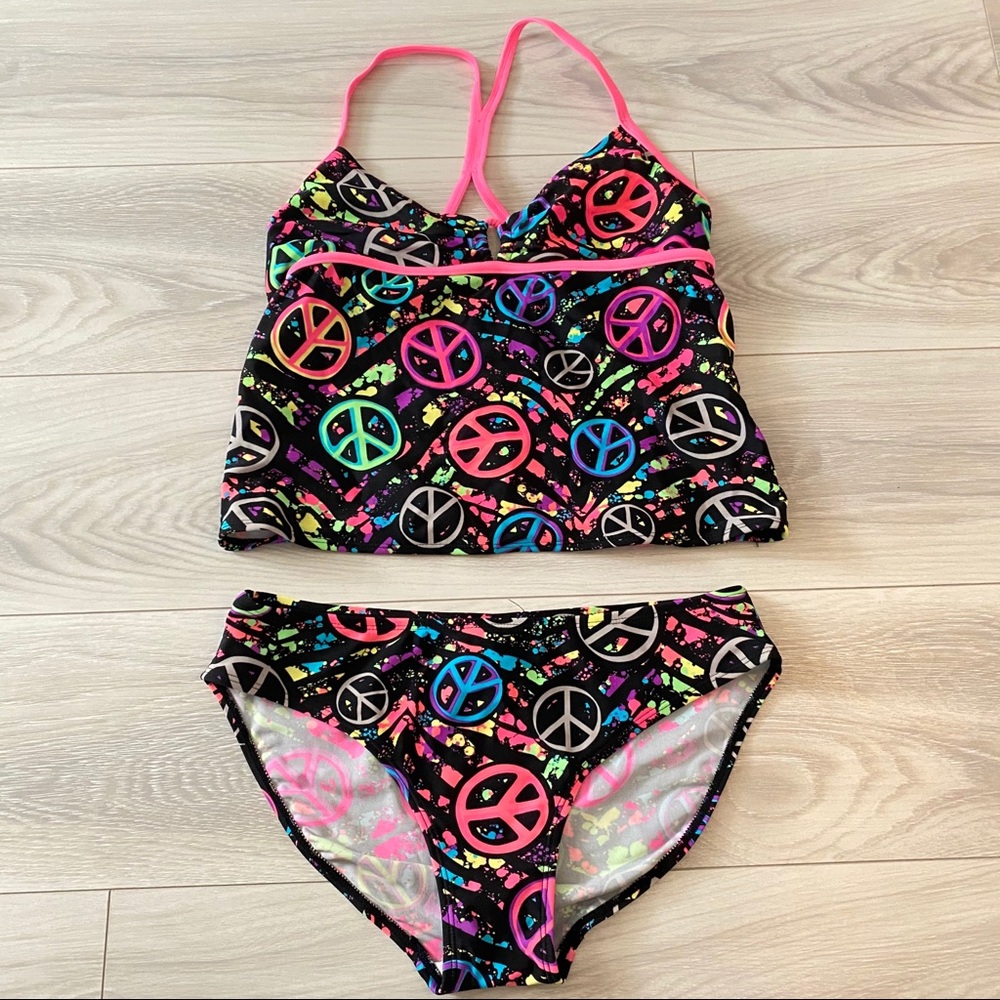 Big girls peace sign swim suit 2 piece